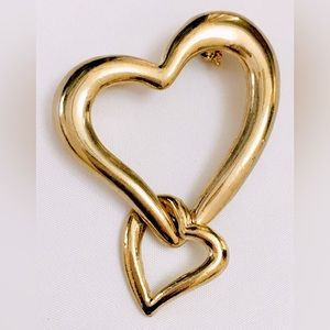 Gold Tone Double Heart Tremblant Brooch